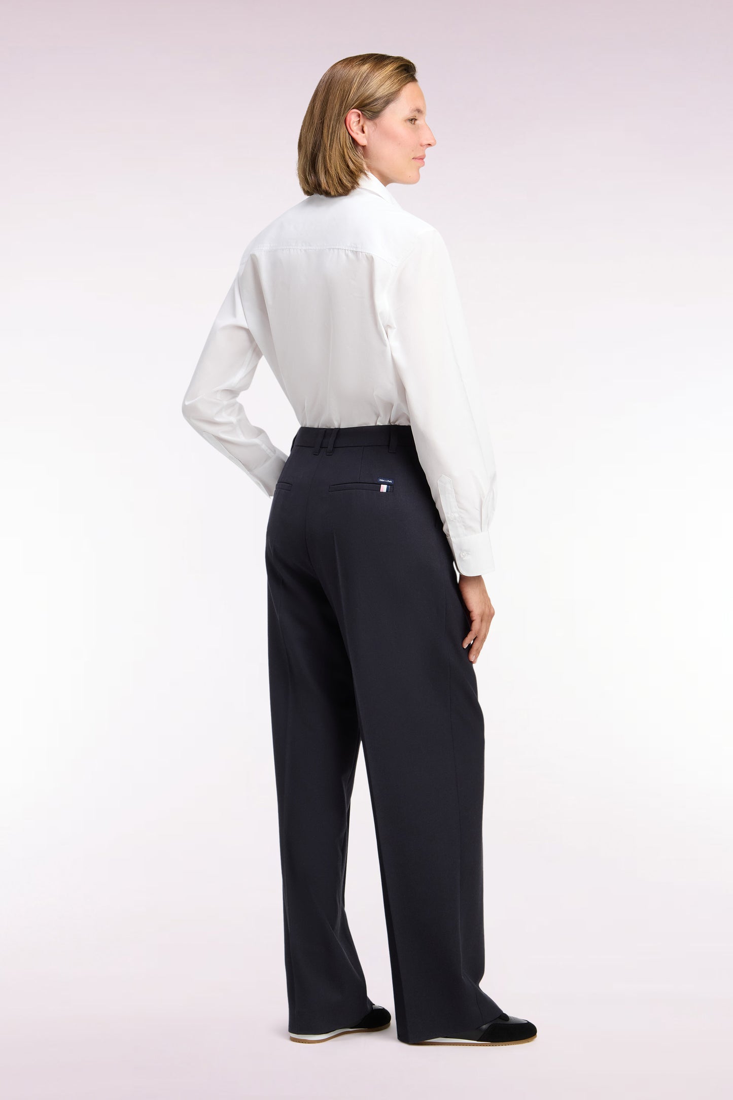 Pantalon tailleur en maille stretch marine coupe droite