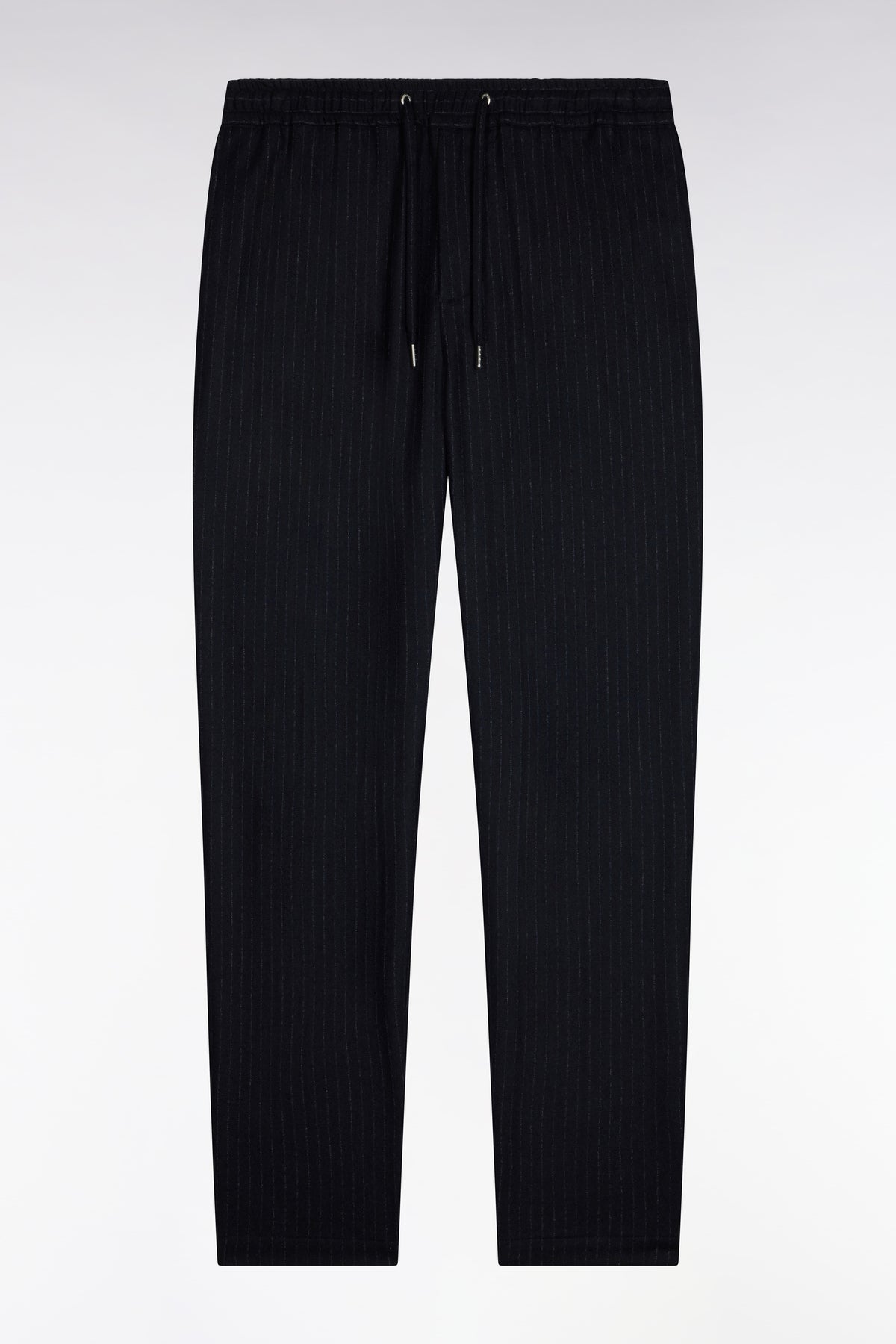 Pantalon à taille élastiquée façon flanelle rayée marine