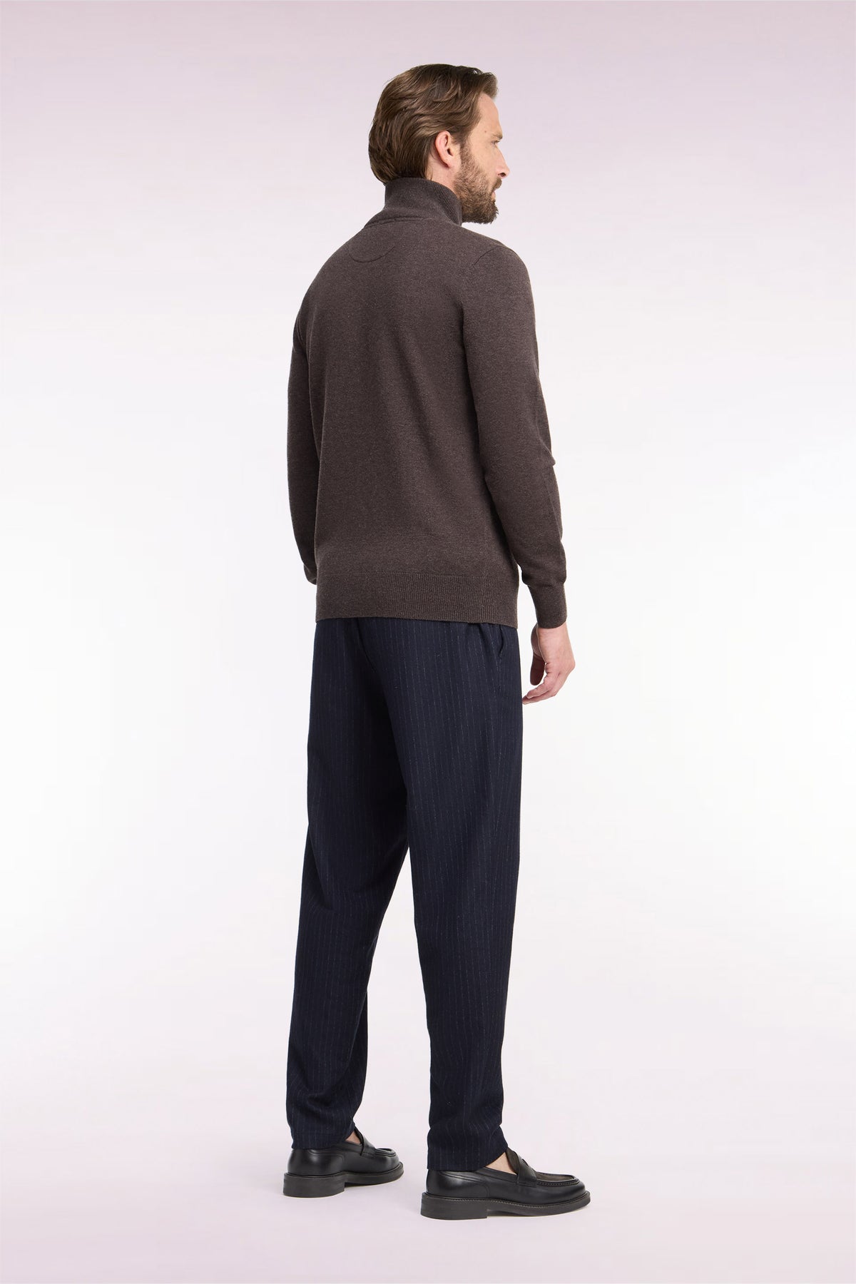 Pantalon à taille élastiquée façon flanelle rayée marine
