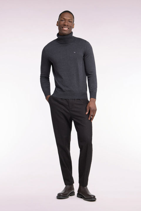 Pantalon à taille élastiquée façon flanelle rayée marron - Image 3