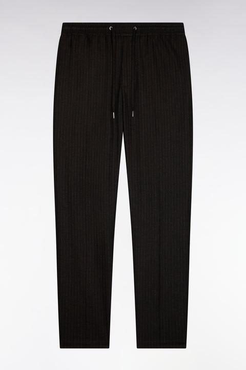 Pantalon à taille élastiquée façon flanelle rayée marron - Image 2