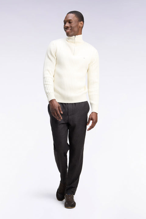 Pantalon à taille élastiquée en feutre léger marron coupe Modern - Image 1