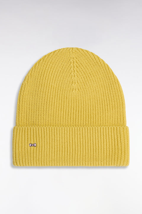 Bonnet côtelé en laine et coton jaune - Image 1