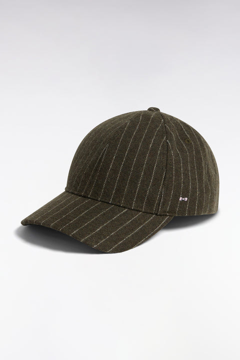 Casquette en drap de laine rayé kaki - Image 1