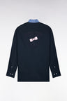 Two-tone cotton oxford sky patch back straight cut shirt