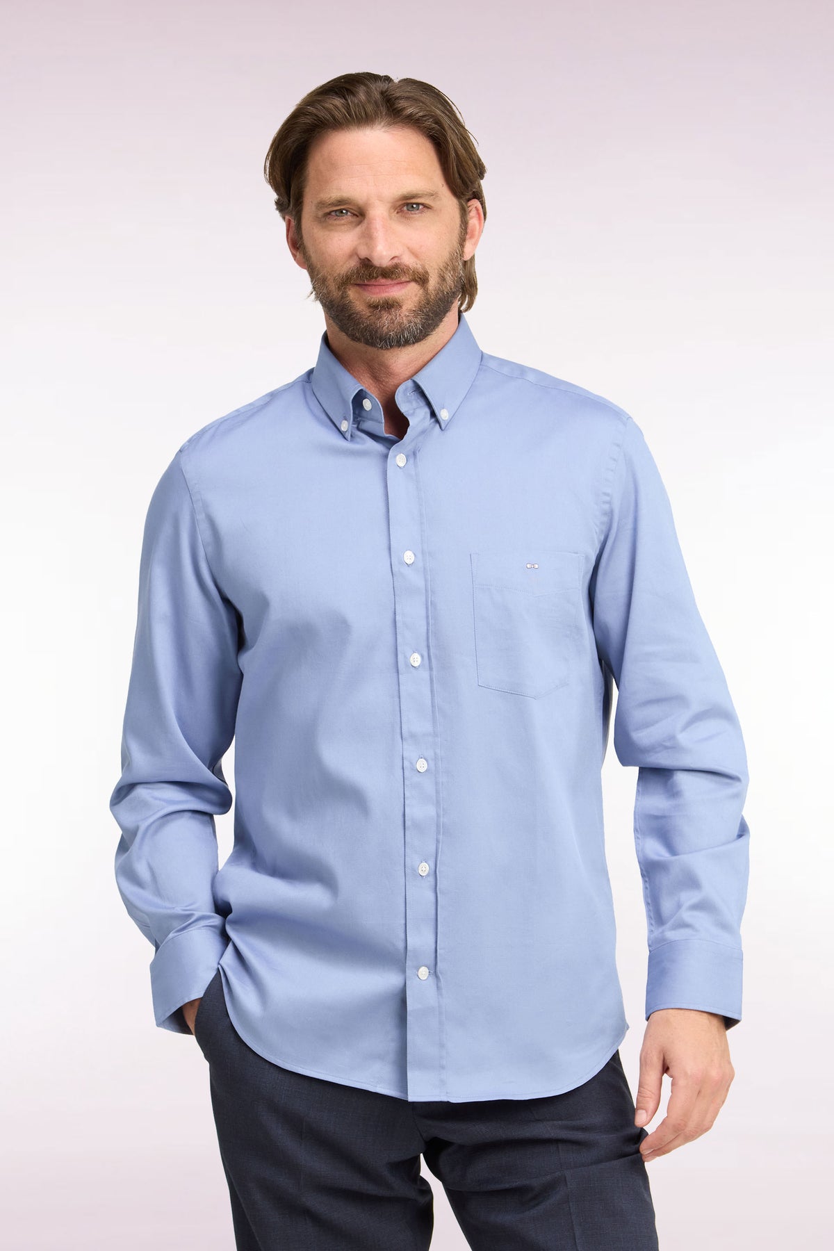 Straight cut sky cotton piqué shirt