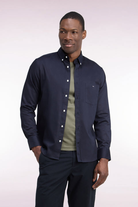 Chemise en piqué de coton marine coupe droite - Image 3