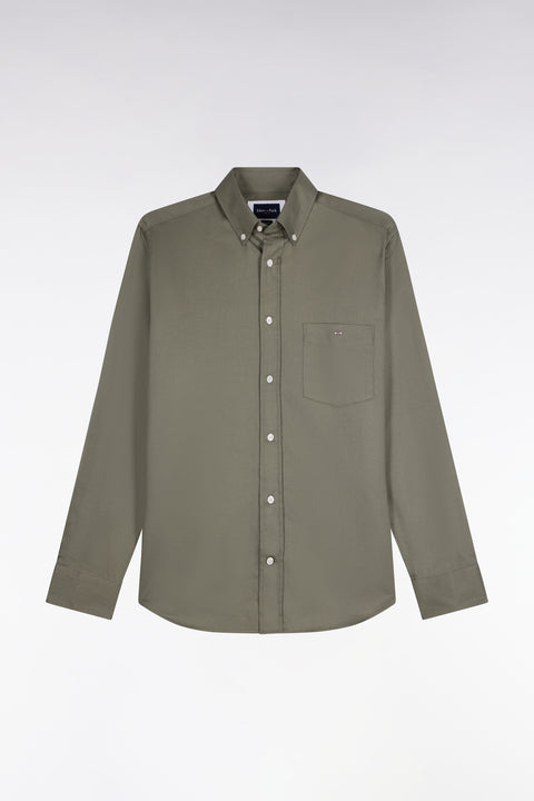 Chemise en piqué de coton vert olive coupe droite - Image 2