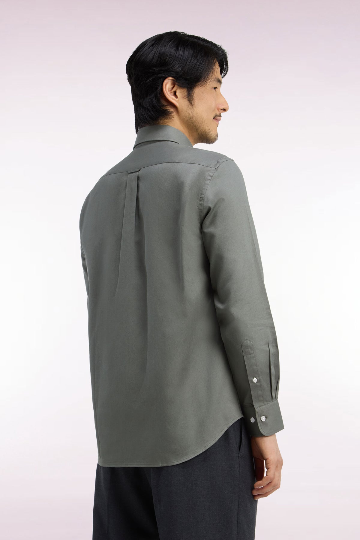 Olive green cotton piqué straight-cut shirt