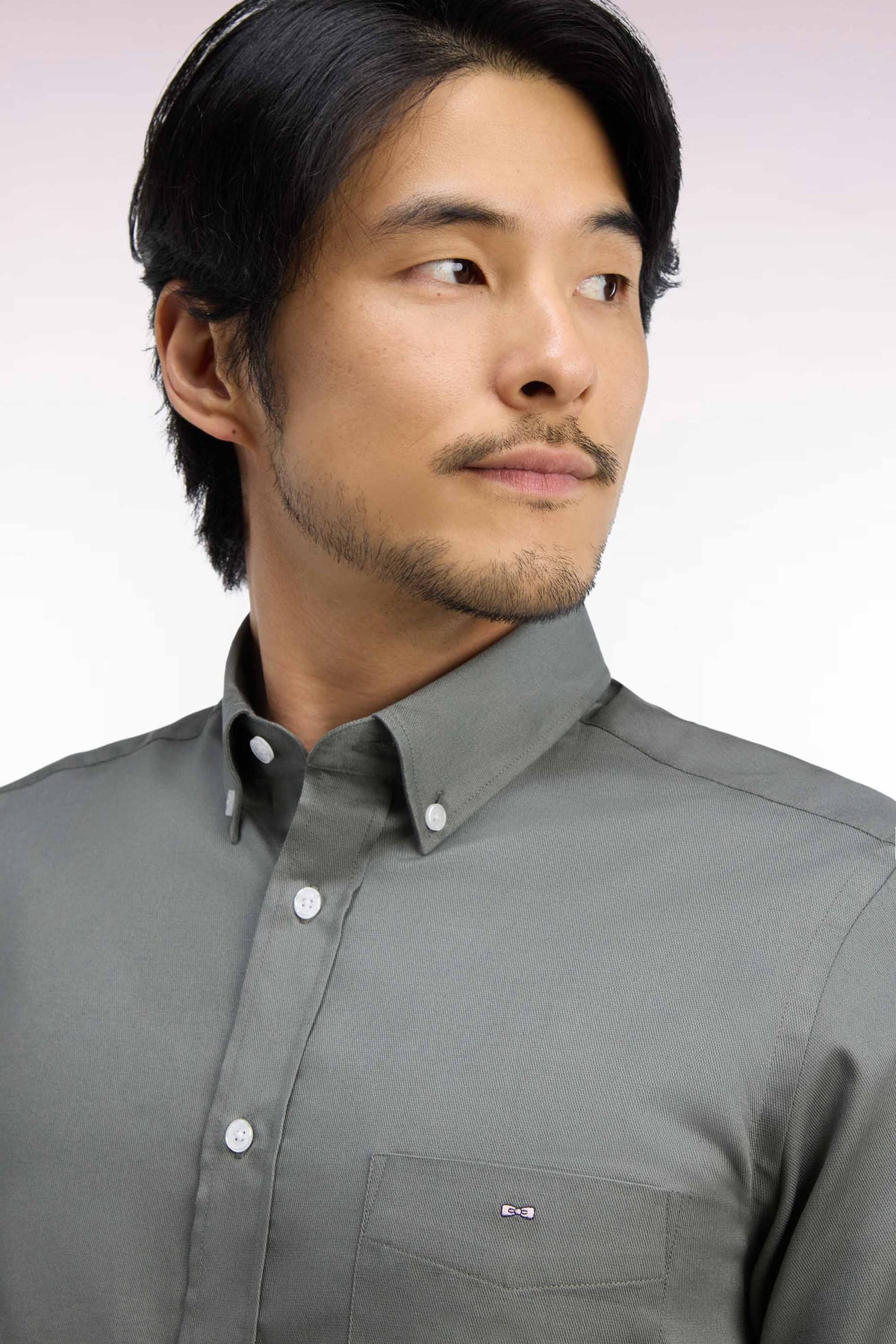 Olive green cotton piqué straight-cut shirt
