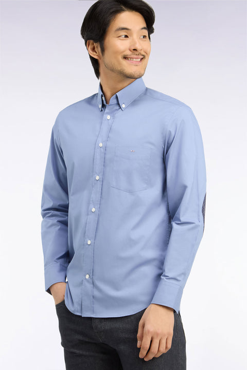 Chemise en coton bleu à détails micromotifs coupe droite - Image 1