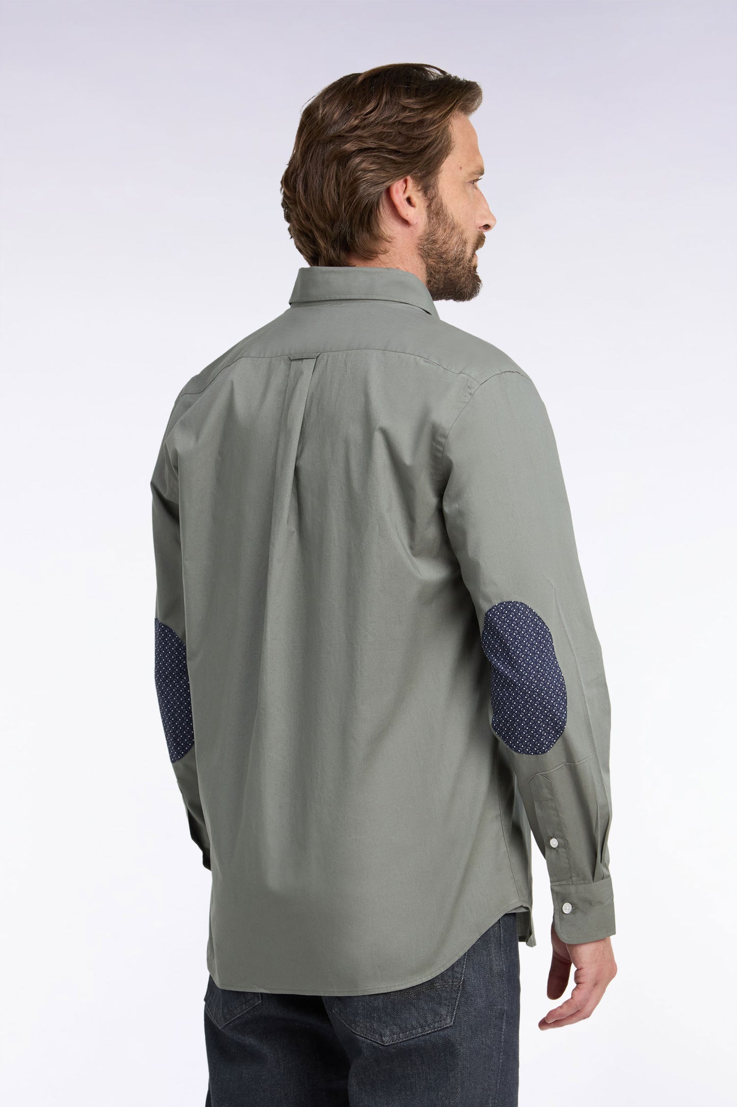 Chemise en coton kaki à détails micromotifs coupe droite