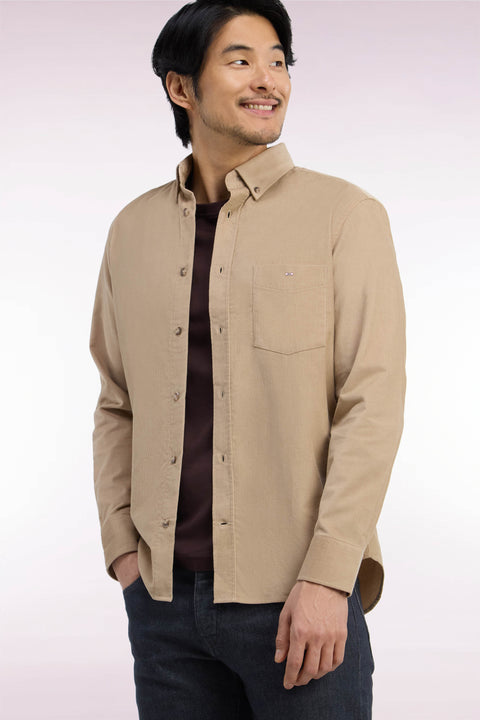 Chemise en coton côtelé beige coupe droite - Image 1