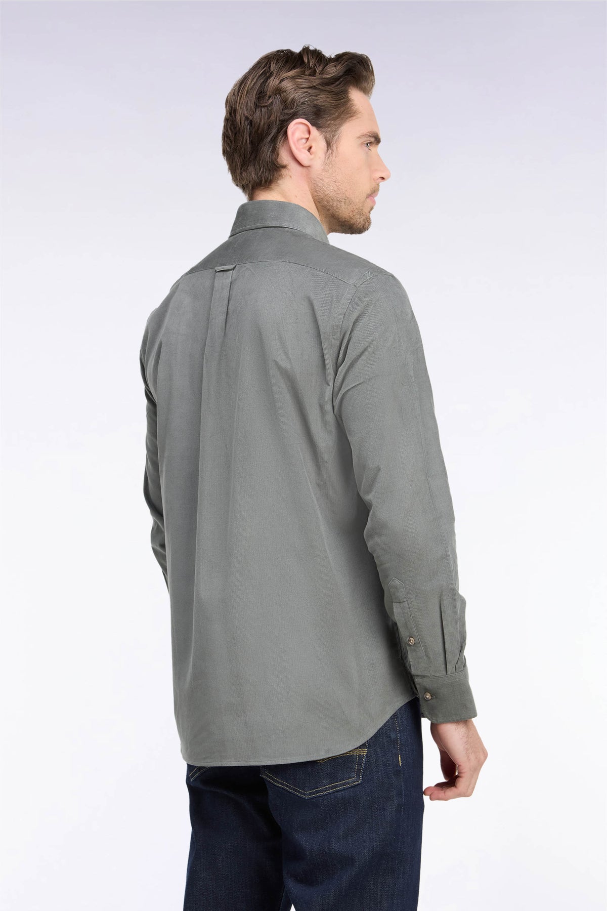 Chemise en coton côtelé kaki coupe droite