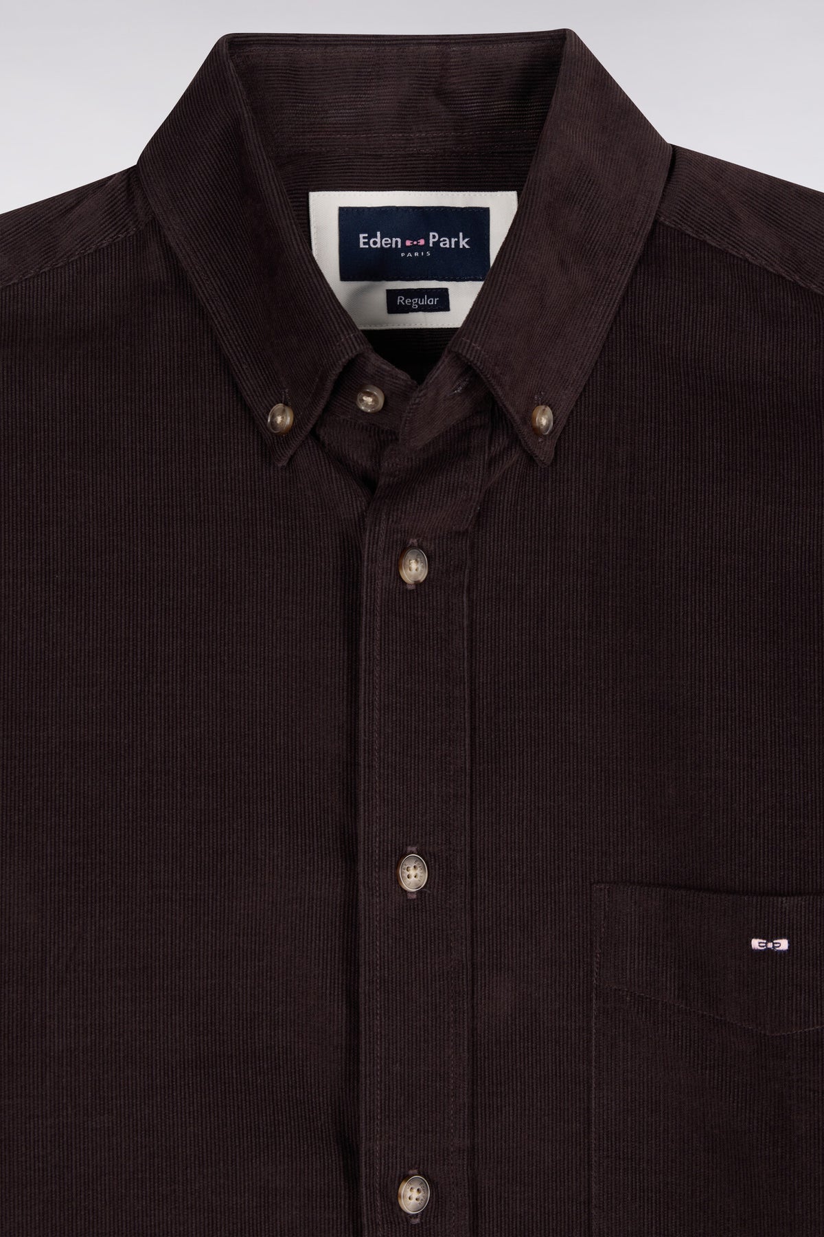 Chemise en coton côtelé marron coupe droite