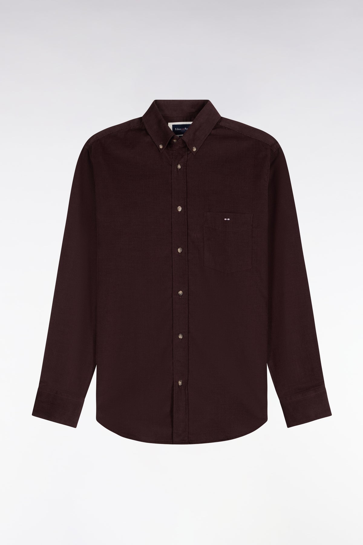 Chemise en coton côtelé chocolat coupe droite