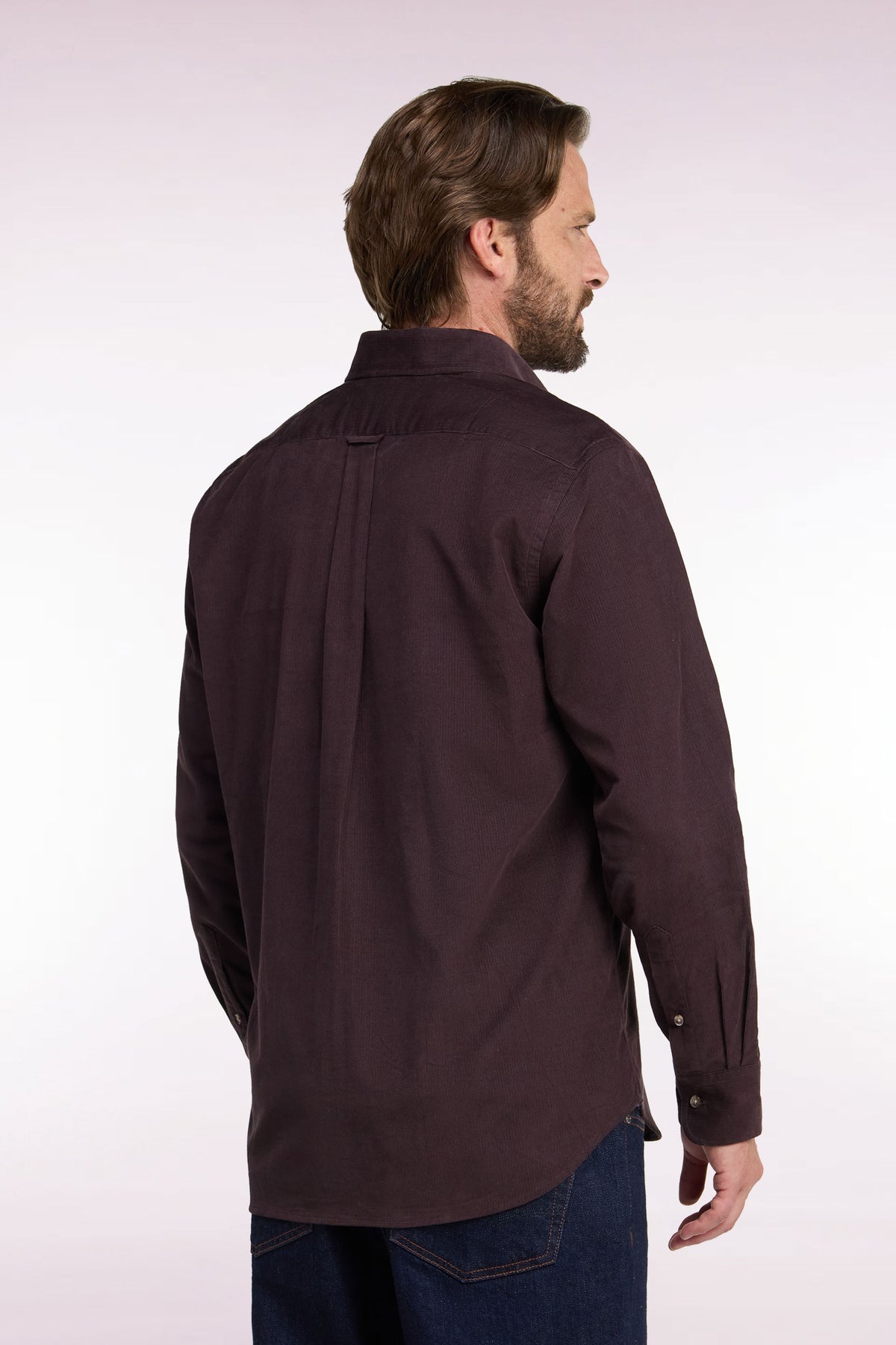 Chemise en coton côtelé chocolat coupe droite