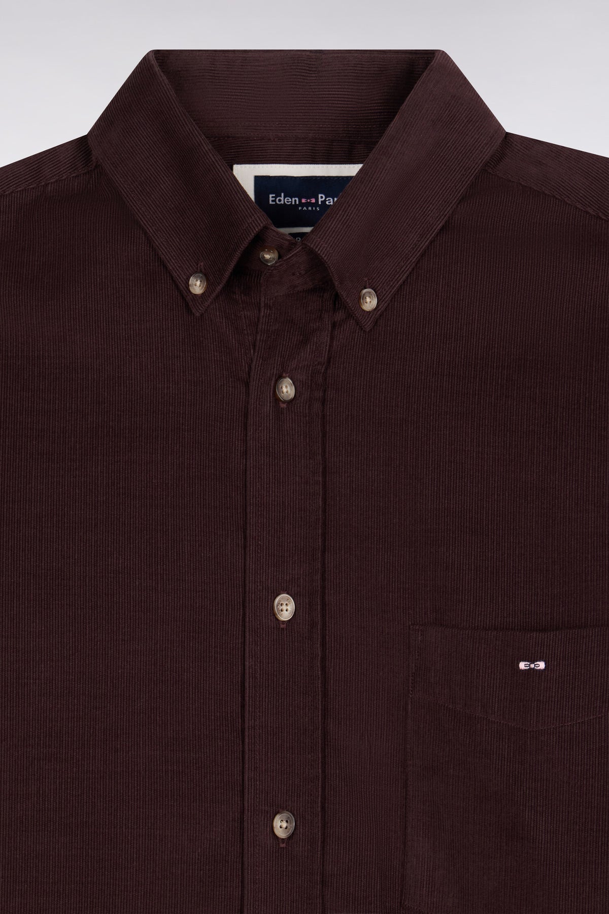Chemise en coton côtelé chocolat coupe droite