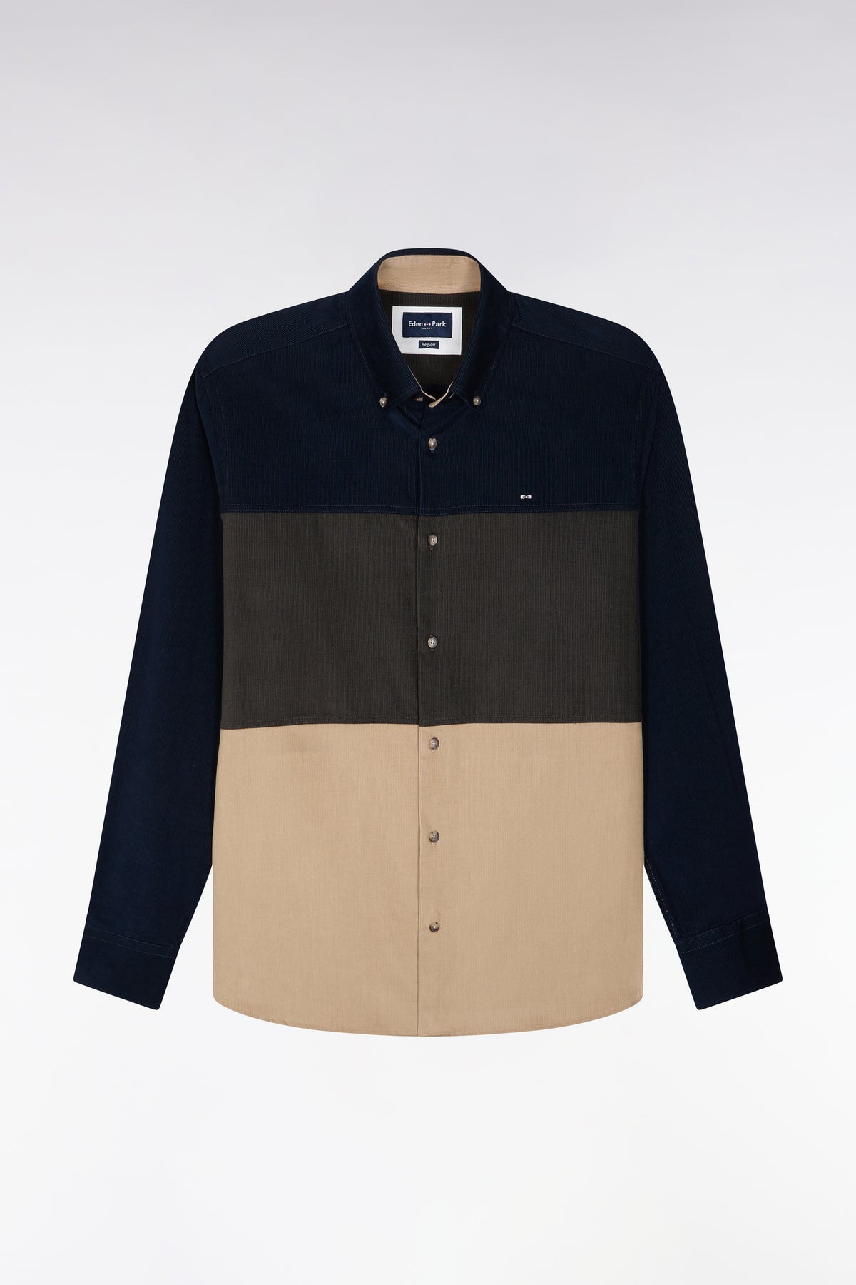 Chemise en velours côtelé tricolore coupe droite