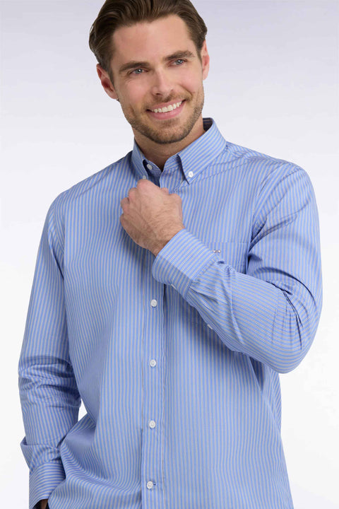 Chemise en coton rayé ciel coupe droite - Image 1