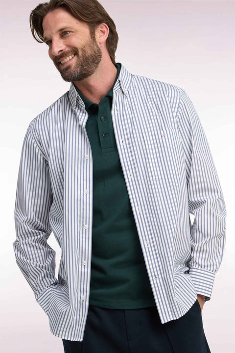 Chemise à rayures en coton marine et blanc coupe droite - Image 1