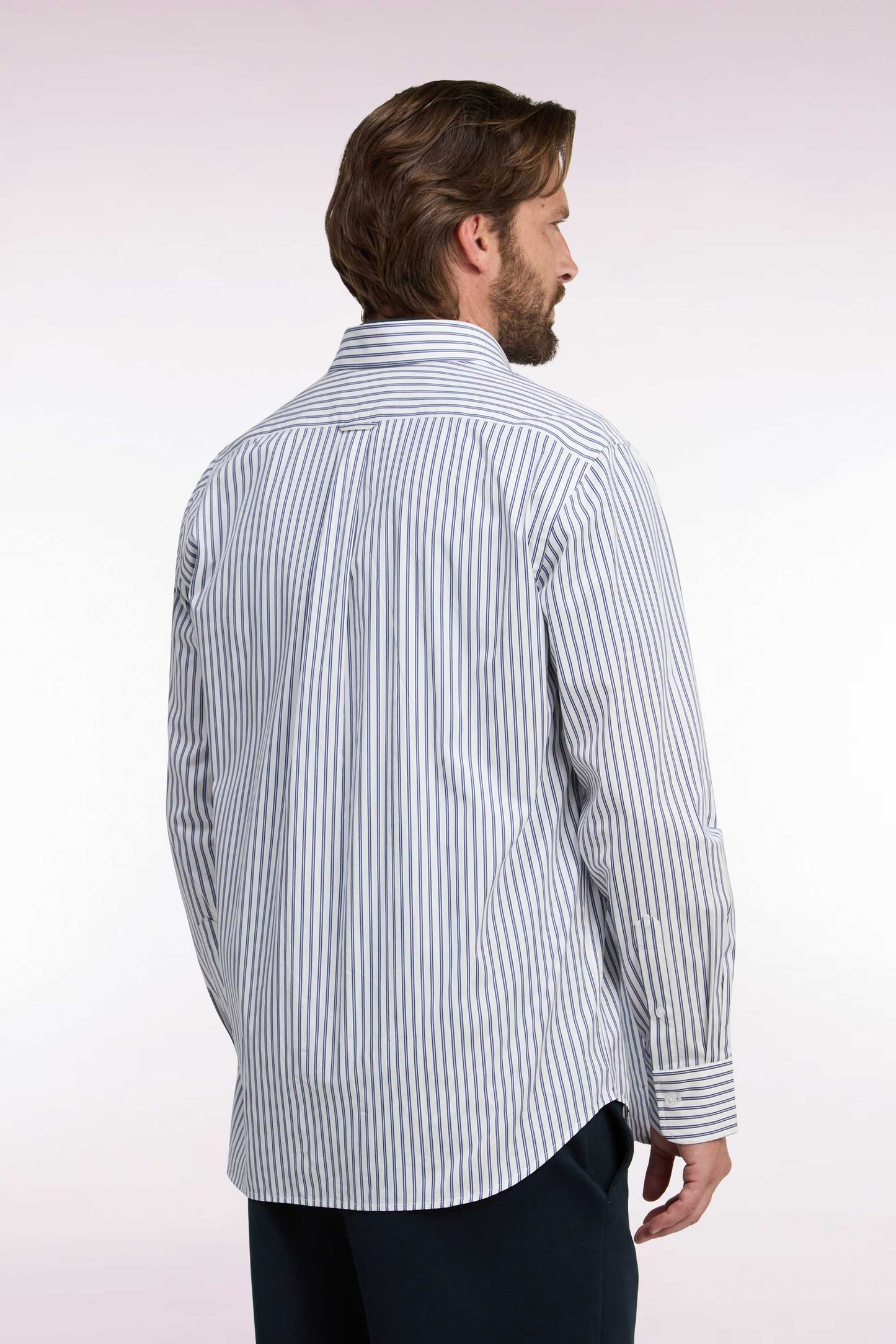 Chemise à rayures en coton marine et blanc coupe droite