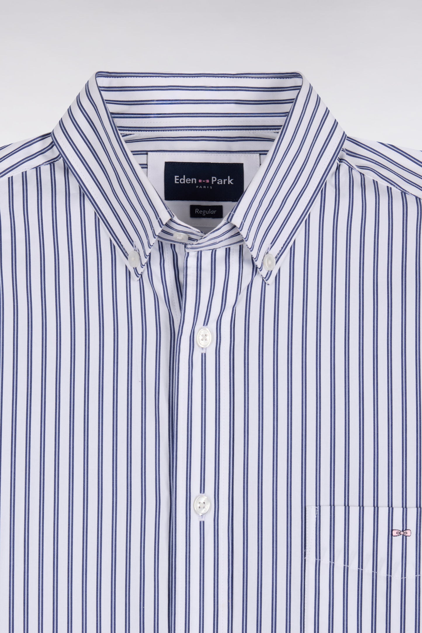 Chemise à rayures en coton marine et blanc coupe droite