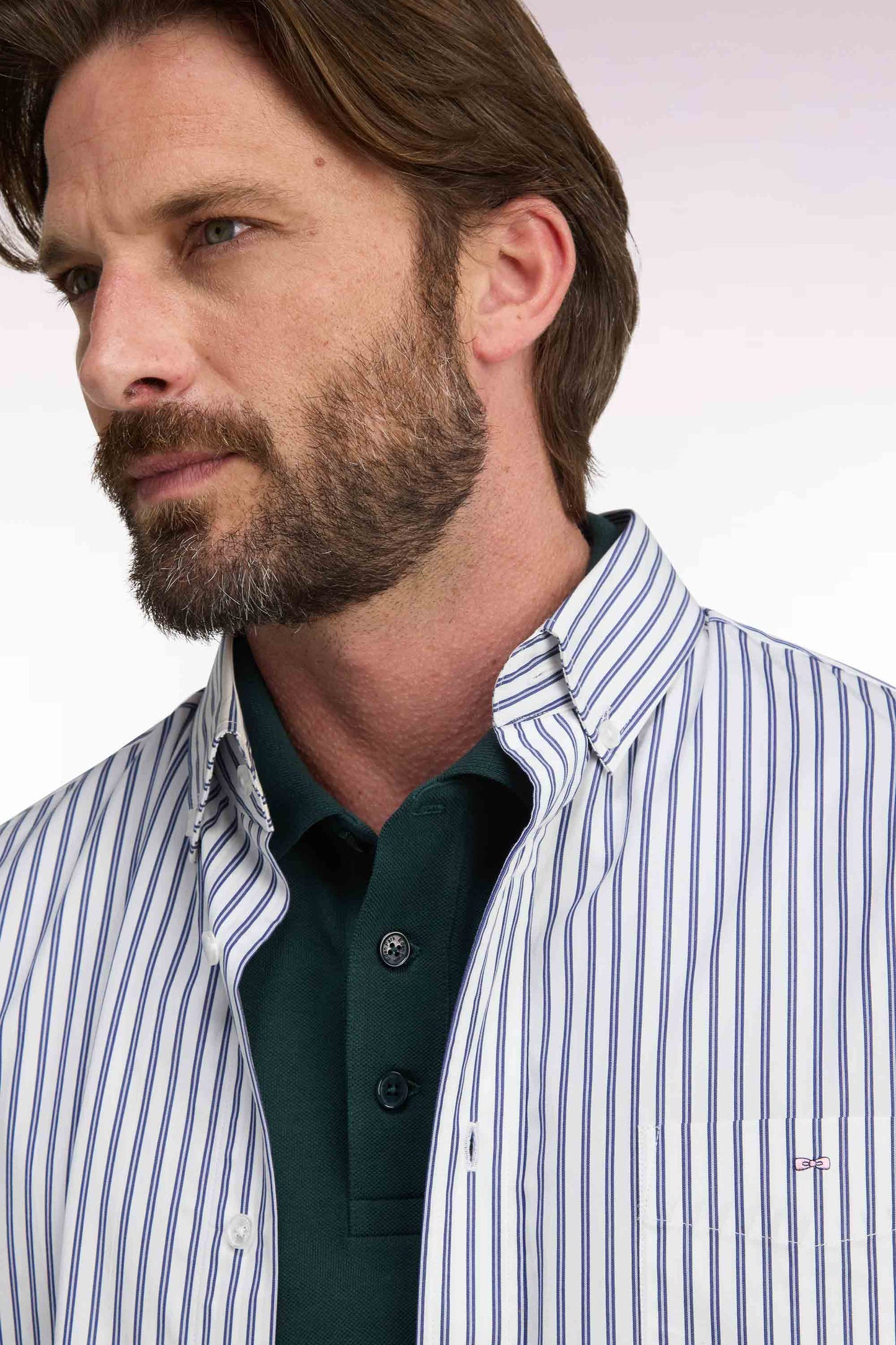 Chemise à rayures en coton marine et blanc coupe droite