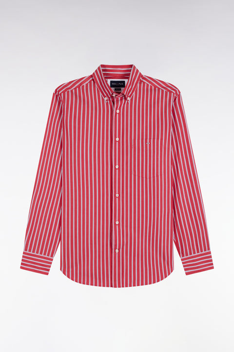Red cotton shirt with ecru stripes, straight cut - Image 2