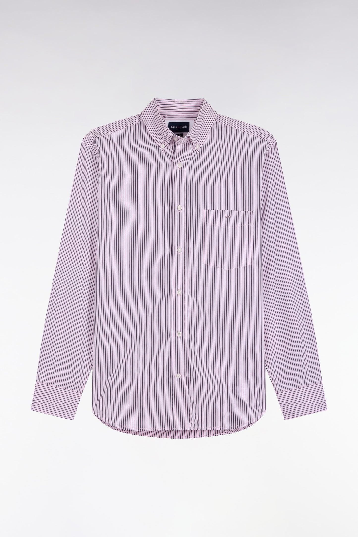 Chemise en coton à rayures rose coupe droite