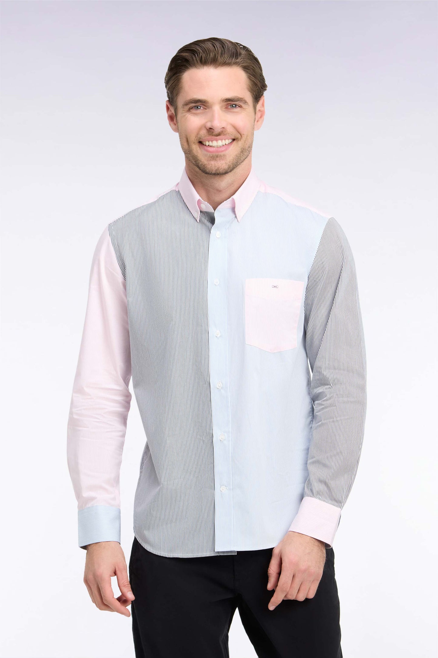 Chemise rayée en coton tricolore coupe droite