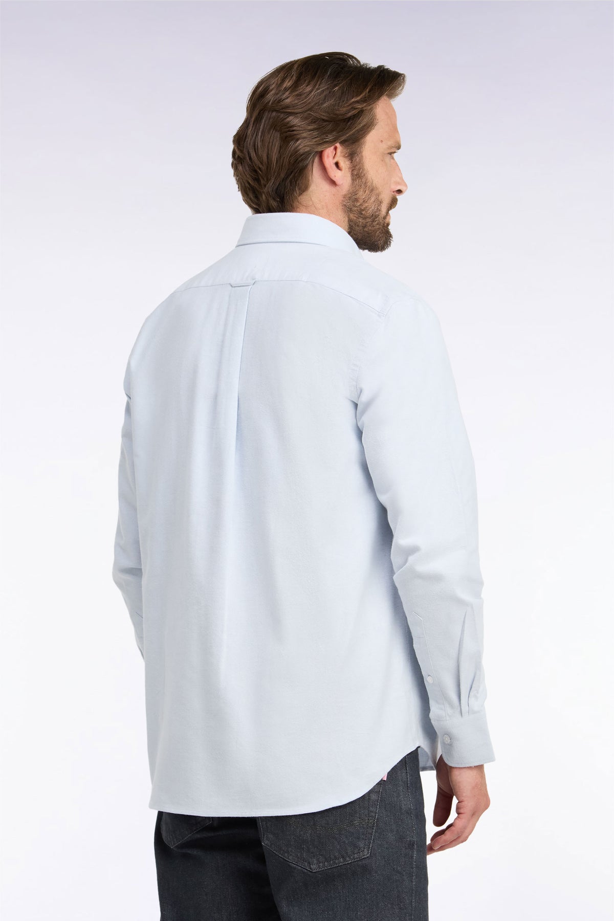 Plain light gray cotton shirt, straight cut