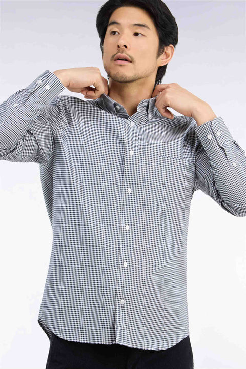 Chemise en coton à carreaux Vichy marine coupe droite - Image 1