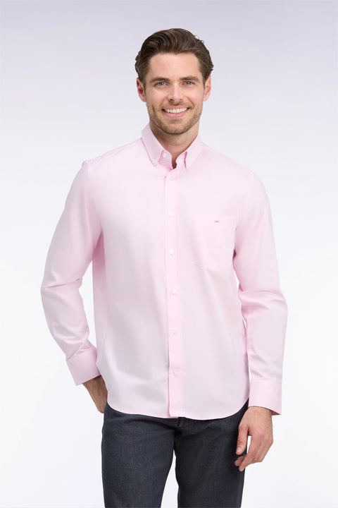 Chemise unie en coton rose coupe droite - Image 3