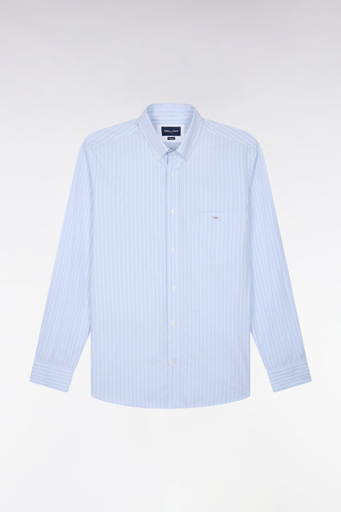 White woven cotton shirt with gray stripes, straight cut - Image 2