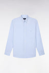 Chemise en coton blanc tissé à rayures ciel coupe droite