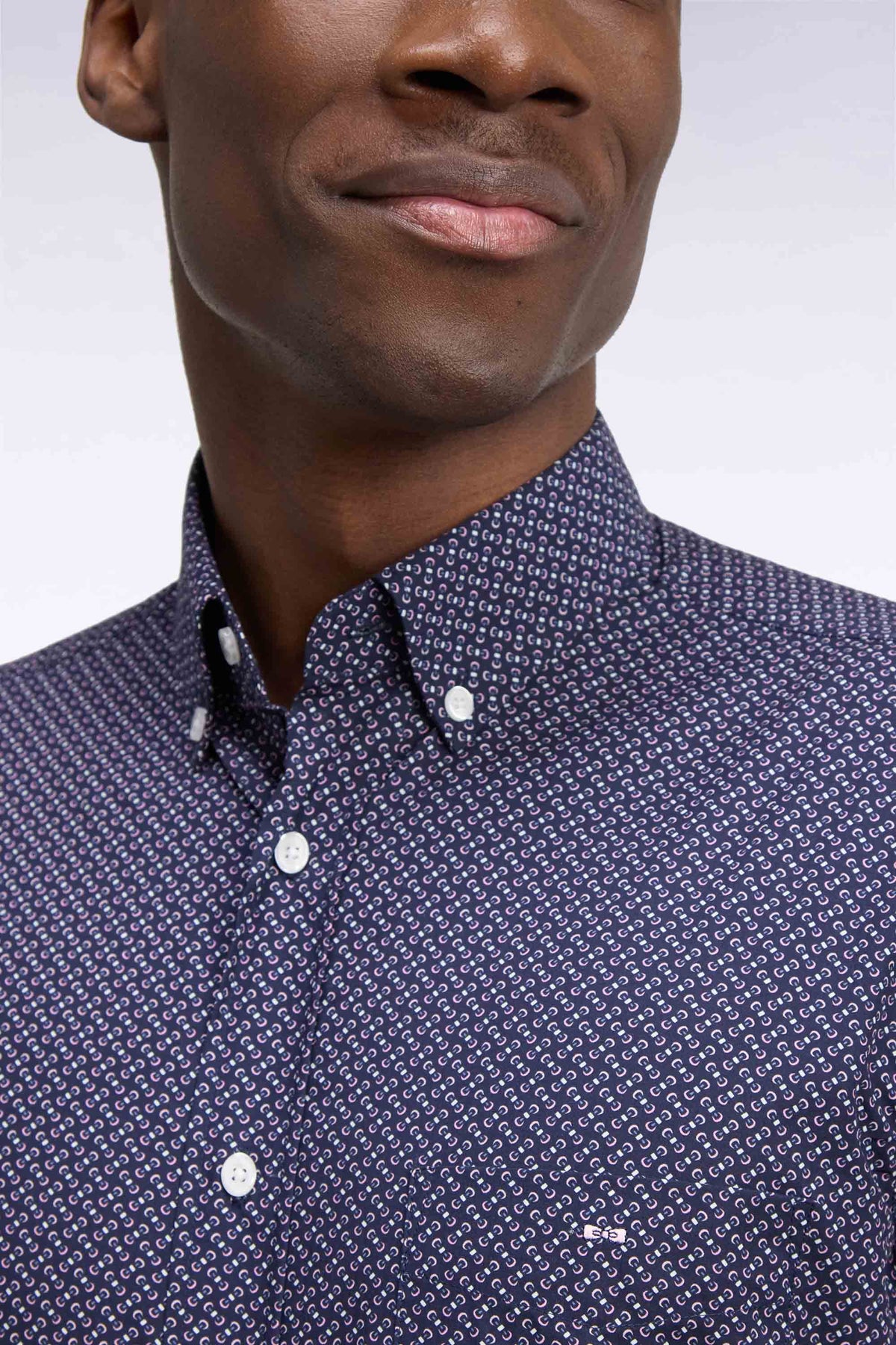 Pink cotton poplin shirt with micro-patterned bow ties