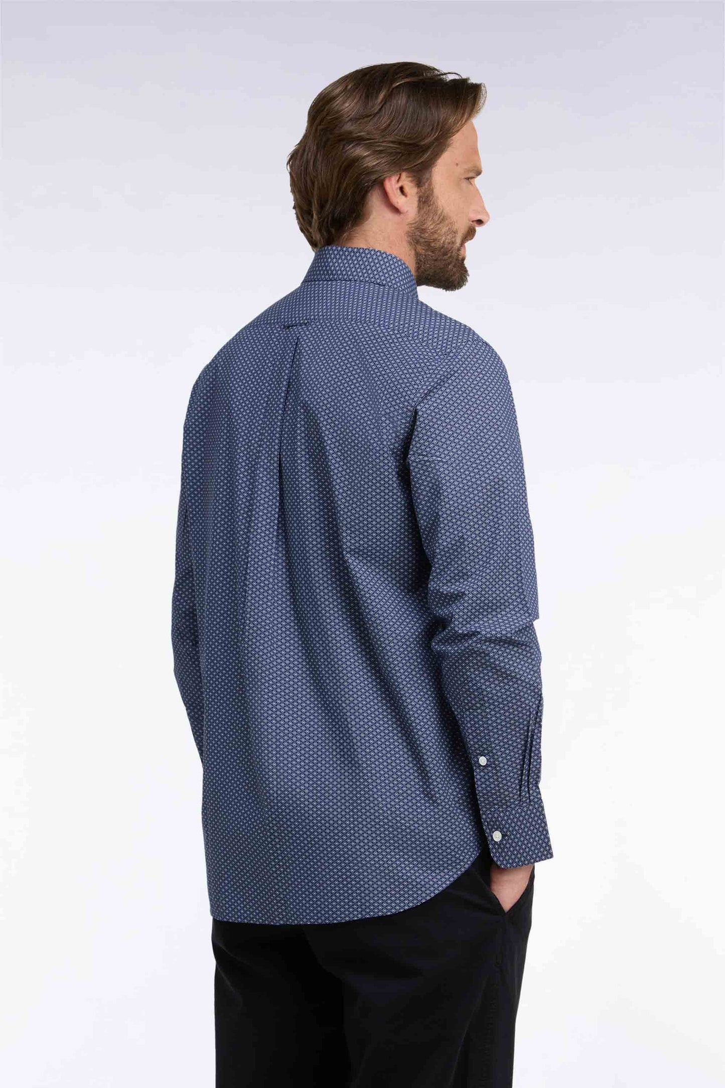 Chemise en coton bleu à micromotifs coupe droite