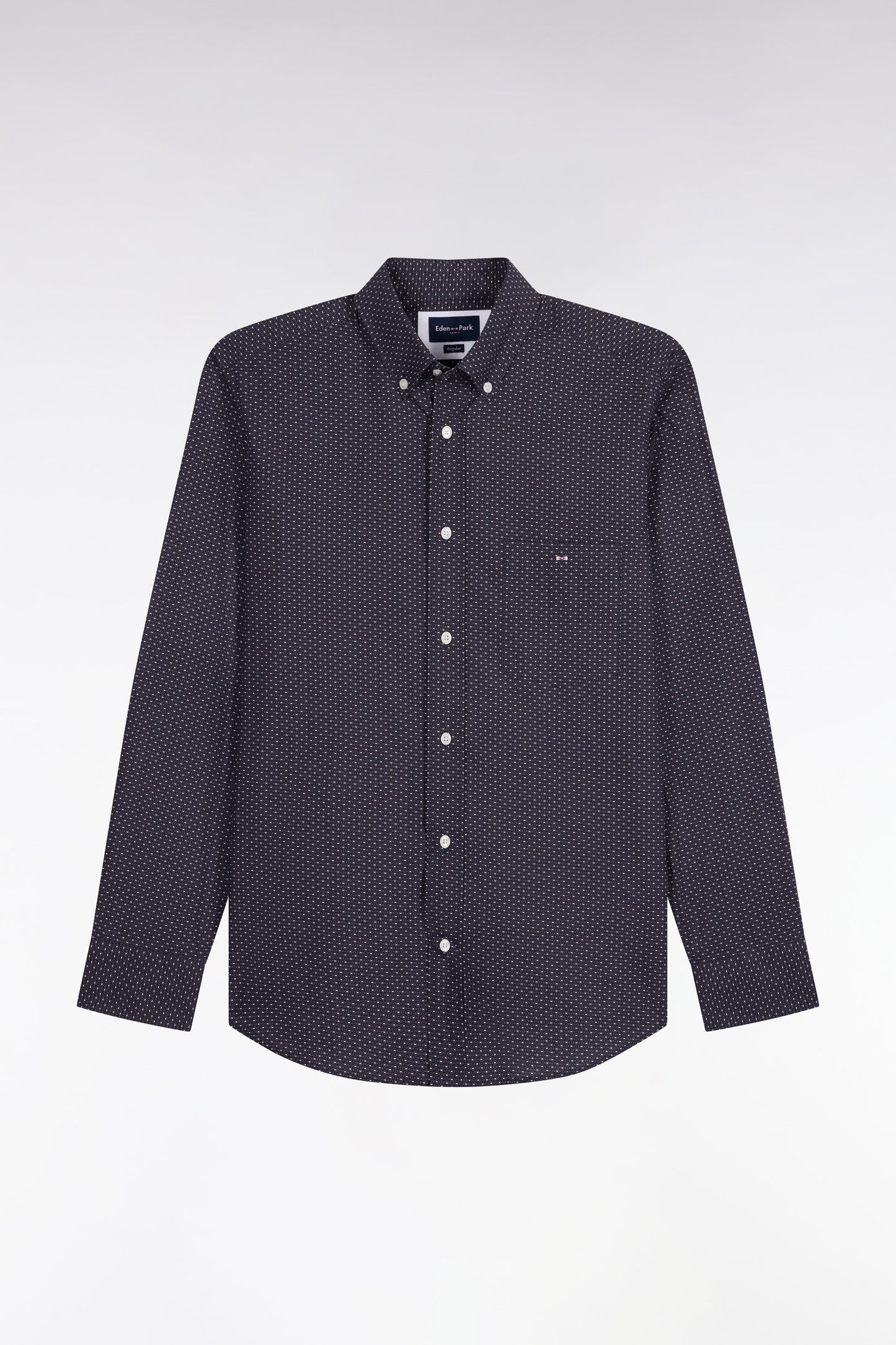Chemise en coton gris à micromotifs coupe droite