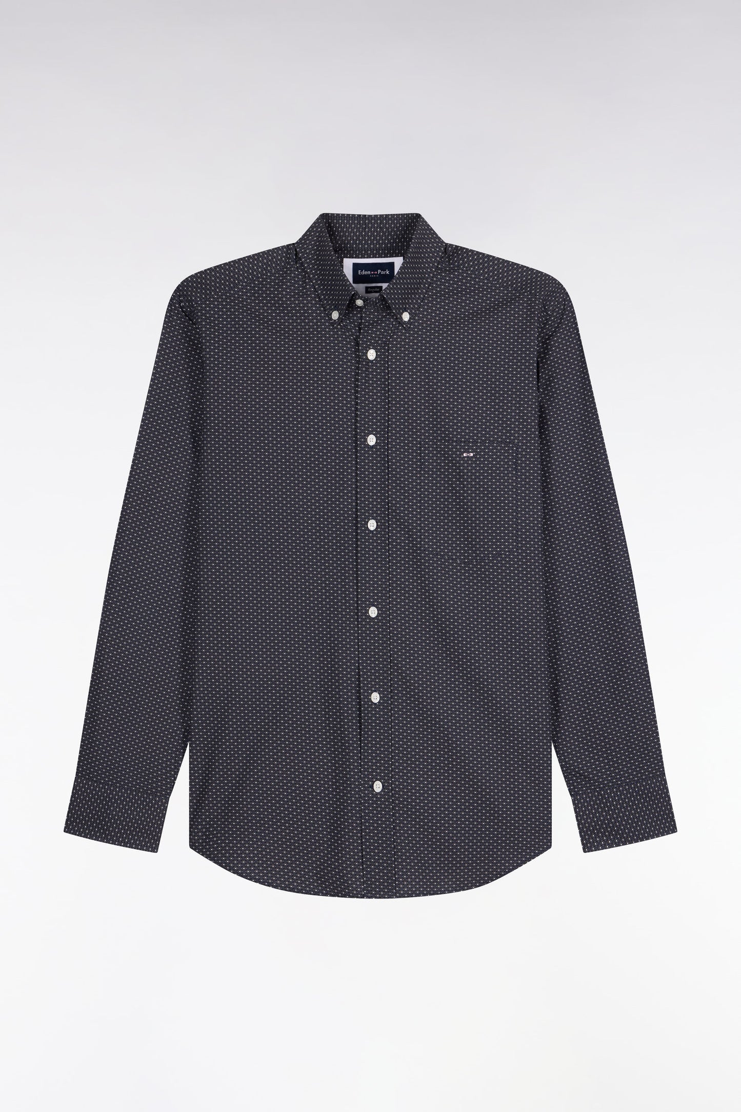 Chemise en coton kaki à micromotifs coupe droite