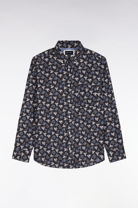 Chemise en coton marron à micromotifs fleurs coupe droite - Image 2