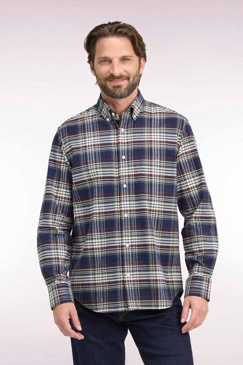 Chemise en flanelle de coton marine à carreaux coupe droite - Image 3