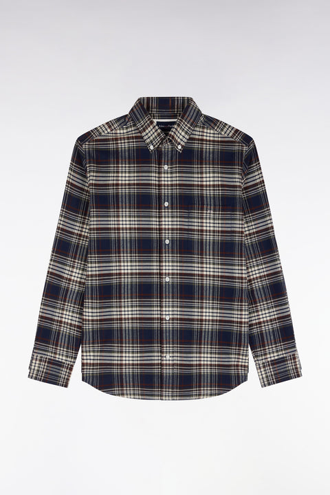 Chemise en flanelle de coton marine à carreaux coupe droite - Image 2