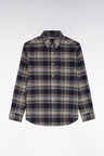 Straight-fit navy checked cotton flannel shirt