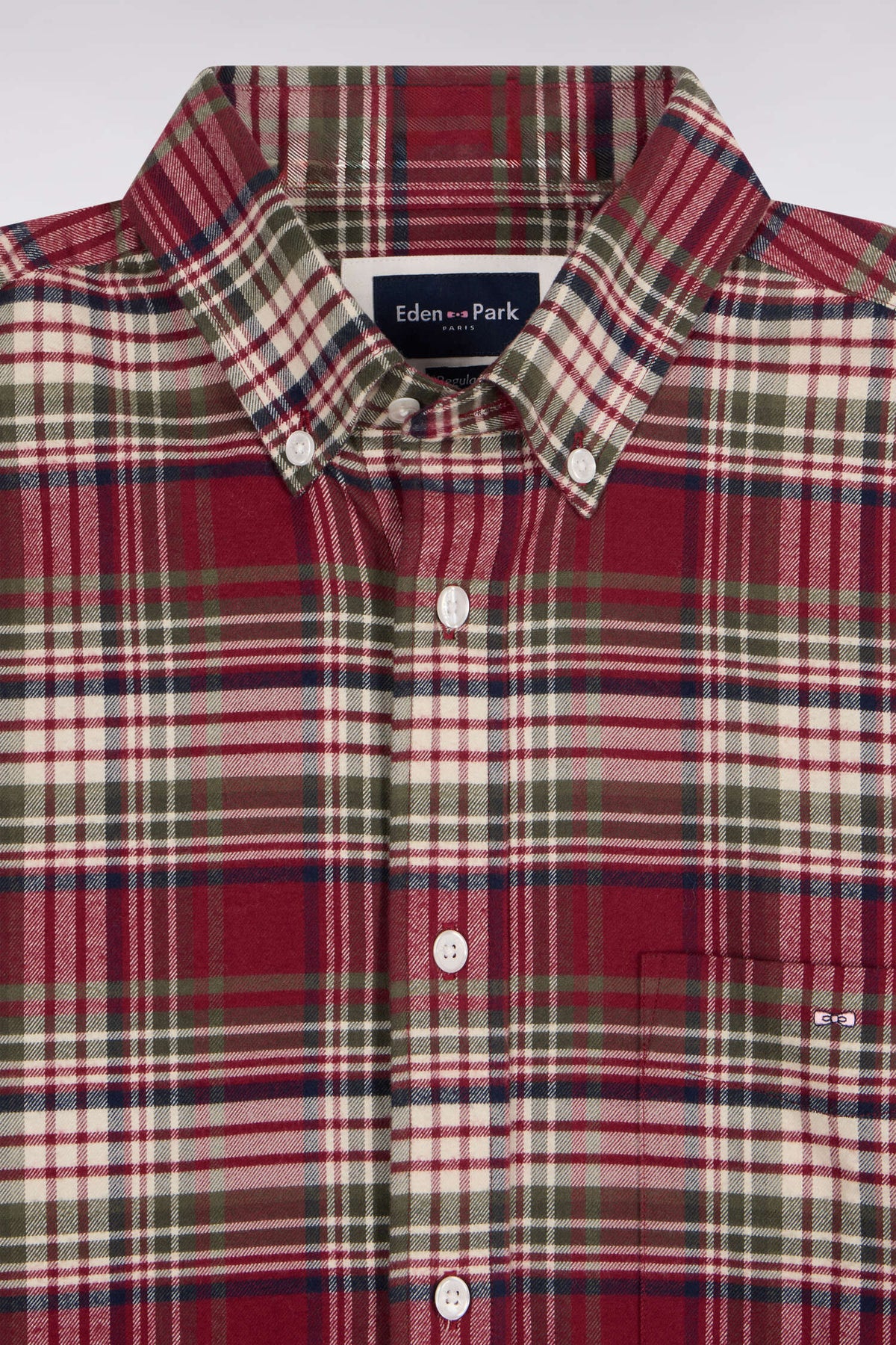 Chemise en flanelle de coton rouge à carreaux coupe droite