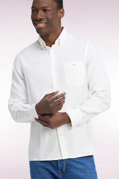 Chemise unie en coton ivoire coupe droite - Image 1