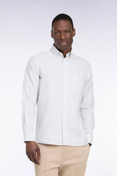 Chemise unie en coton gris chiné coupe droite - Image 3