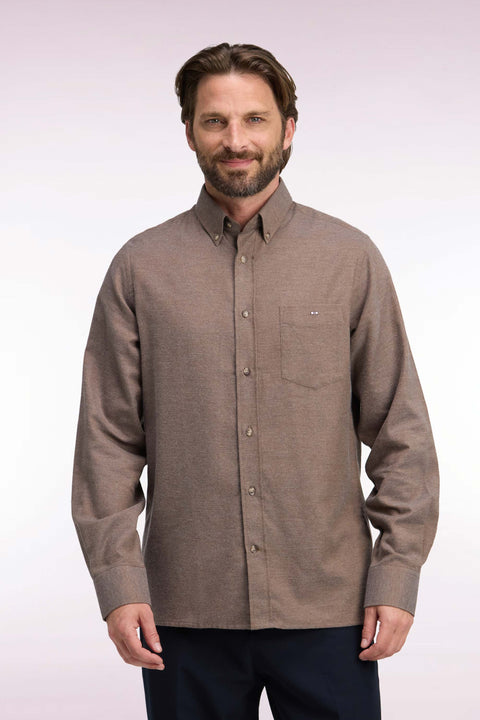 Plain brown cotton straight cut shirt - Image 3