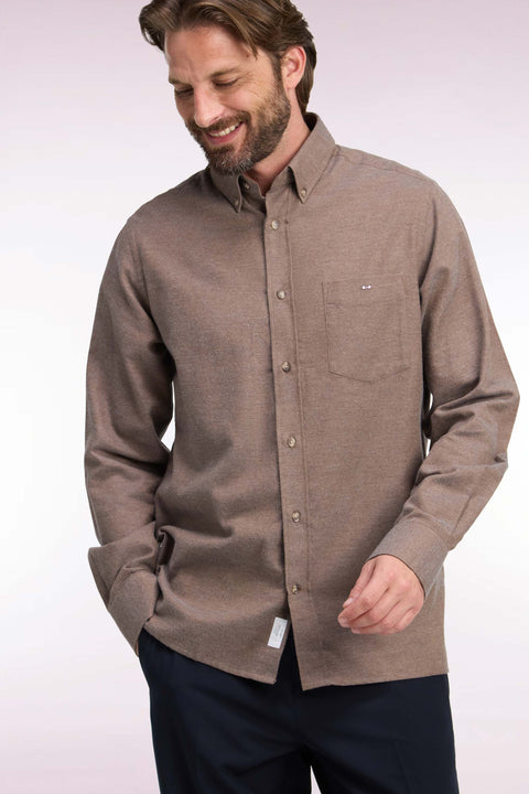 Plain brown cotton straight cut shirt - Image 1