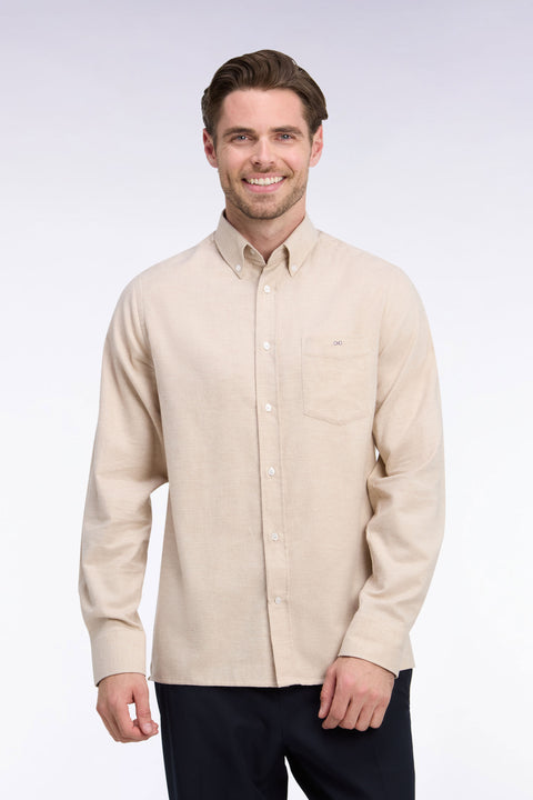 Chemise unie en coton camel coupe droite - Image 3